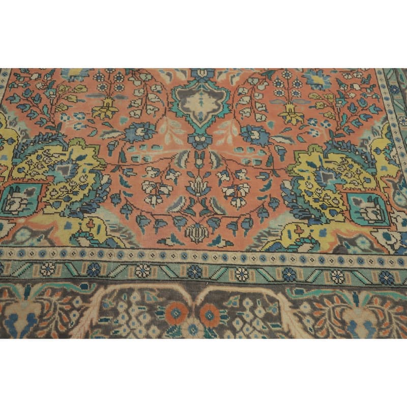 Hand Knotted Oriental 100% Wool Carpet Traditional Medallion Coral Tabriz Area Rug - 9' 9'' X 6' 3''
