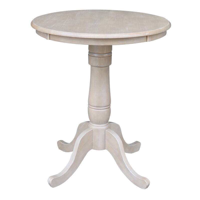 Solid Wood Round Pedestal Table in Washed Gray Taupe - Washed Gray Taupe Counter Height