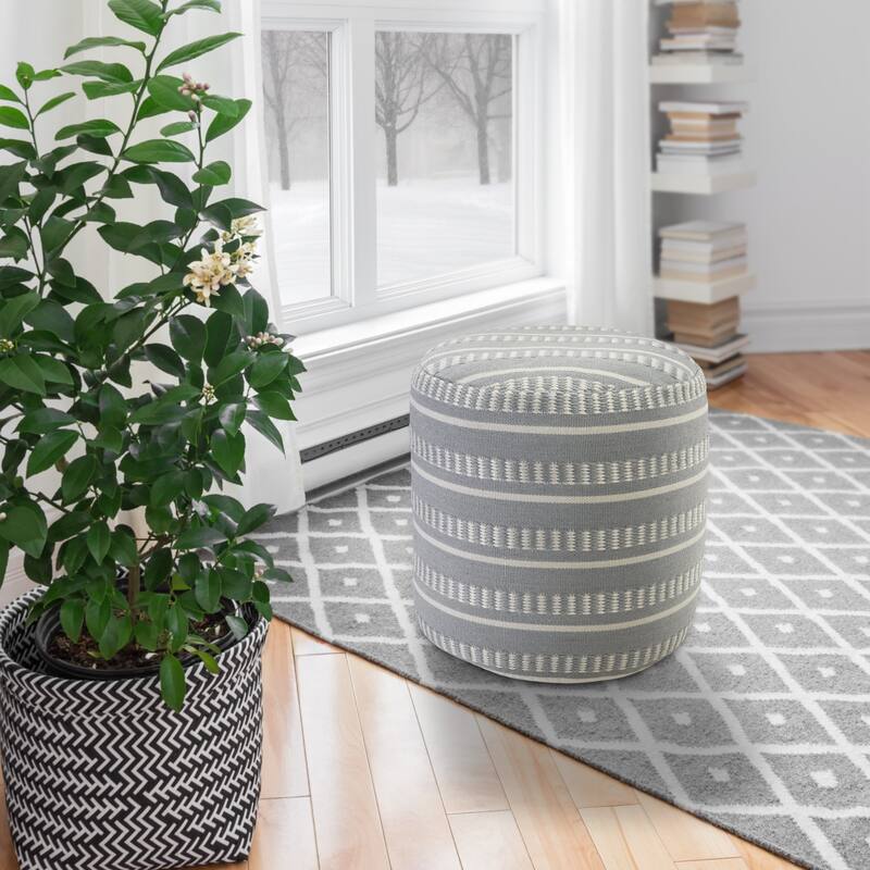 Sevita Dash and Stripe Geometric Indoor Outdoor Pouf - 20" x 20" x 20"