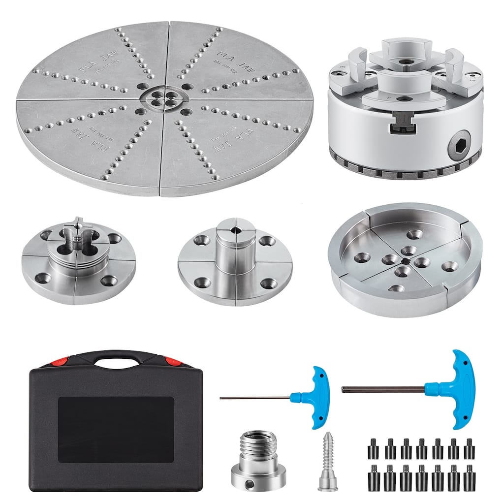 KP965 Lathe Chuck, 4-Jaw 3.75" Diameter, Metal Lathe Chuck Turning Machine Accessories with 5 Sets of Jaws