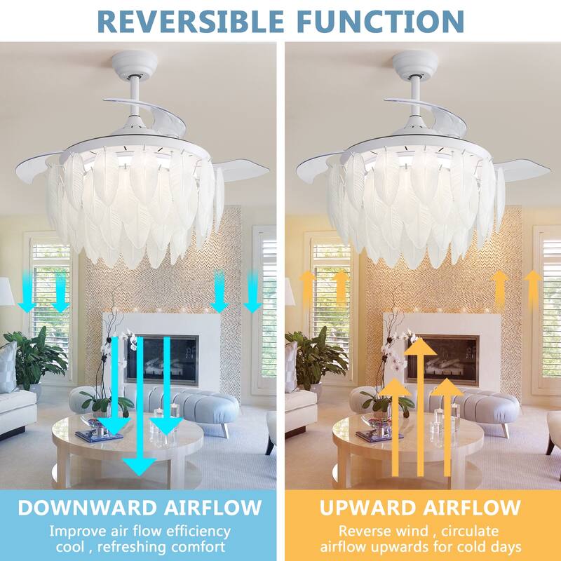 42" Smart Retractable White Ceiling Fan Light with Remote and APP Control