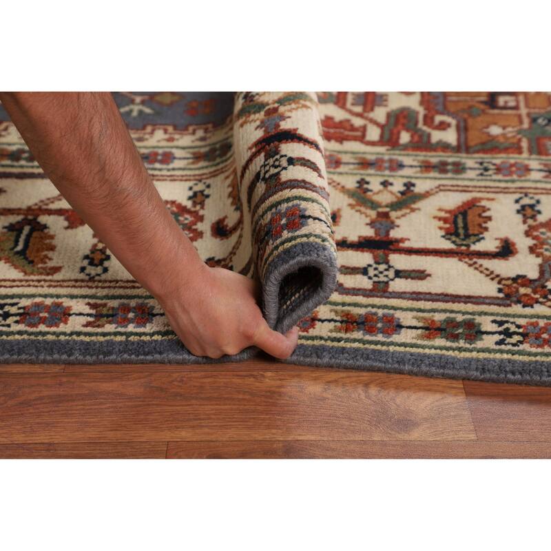 Geometric Heriz Serapi Oriental Area Rug Hand-Knotted Wool Carpet - 7'11" X 9'10"