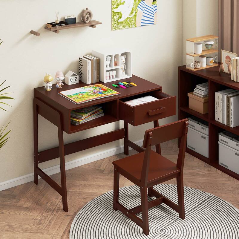 Costway Kids Desk and Chair Set with Storage Drawer and Hutch, Student - See Details