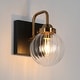 preview thumbnail 6 of 7, Modern Black Gold 1-Light Ribbed Globe Glass Wall Sconce Classic Vintage Design for Bathroom Vanity Lights