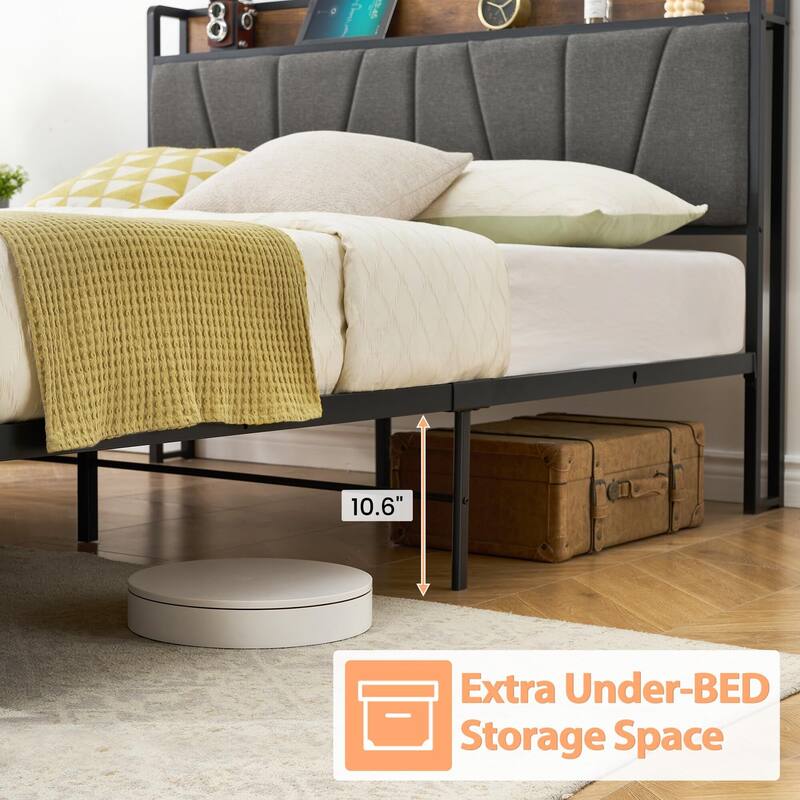 Bed Frame with 2 Storage Drawers and Charging Station