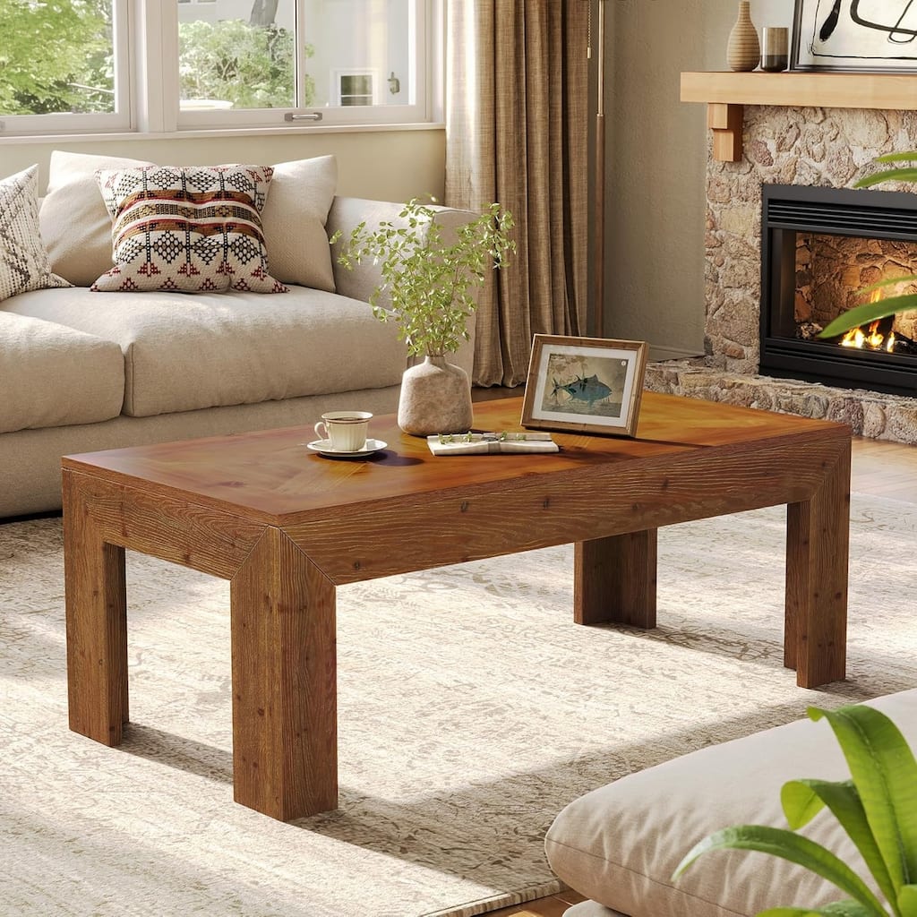 Rectangular Coffee Table, 47-Inch Solid Wood Living Room Coffee Table - 47.2" L × 23.62" W × 17.7" H