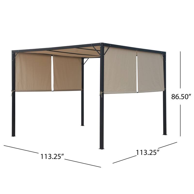 Roomfitters Steel Outdoor Pergola with Retractable Canopy, All-Weather Patio Shade for Dining and Entertaining, Beige