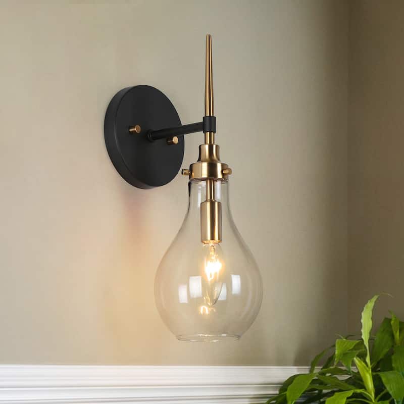 Synia Modern Black Brass Wall Sconces Glass Bathroom Vanity Lights for Hallway - L 5" x W 7" x H 15"
