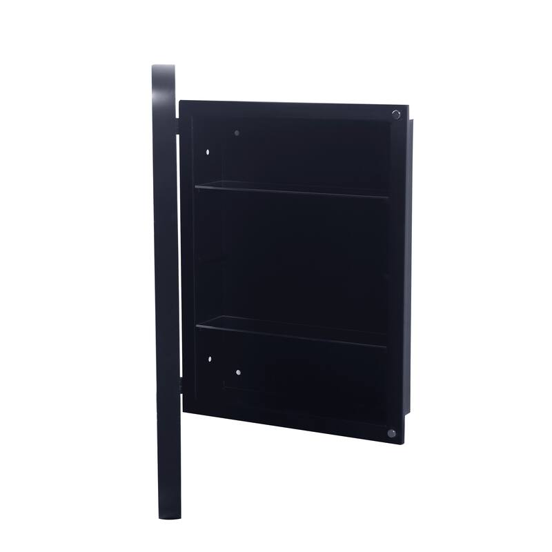 16" x 24" Black/ White Rectangular Metal Framed Medicine Cabinet with Mirror and Adjustable Shelves