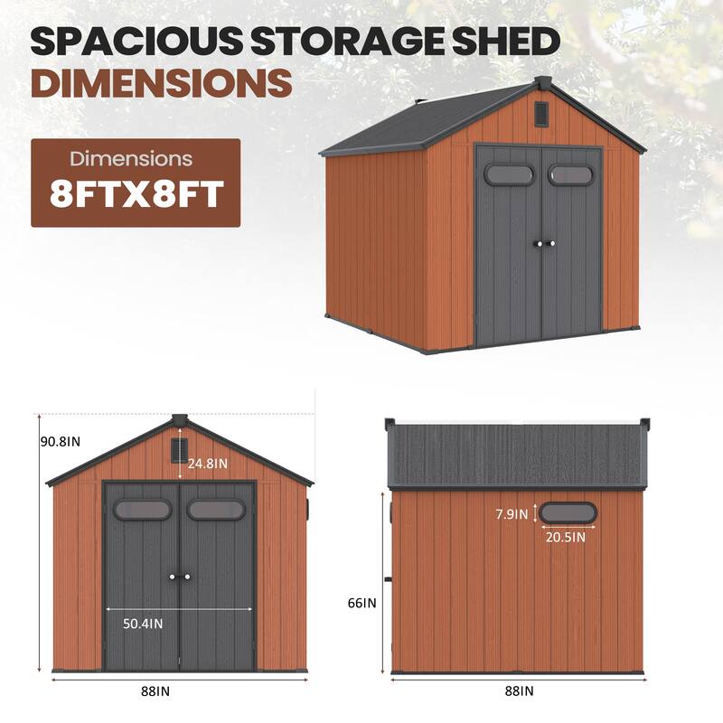 All-Weather Waterproof Lockable Door Resin Outdoor Storage Shed with Window Vent Floor for Patio Furniture and Tools