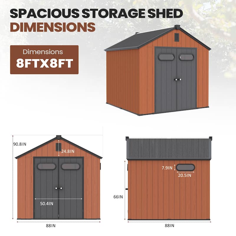 Pellebant 8X8/8X10/8X12 FT Resin Outdoor Storage Shed with Floor for Patio Furniture and Tools