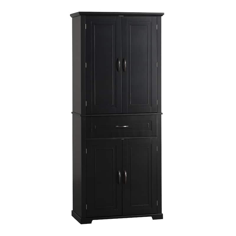 Tall Bathroom Storage Cabinet, Freestanding Organizer Cabine, Wooden Pantry with Adjustable Shelf, 4 Doors and Drawer