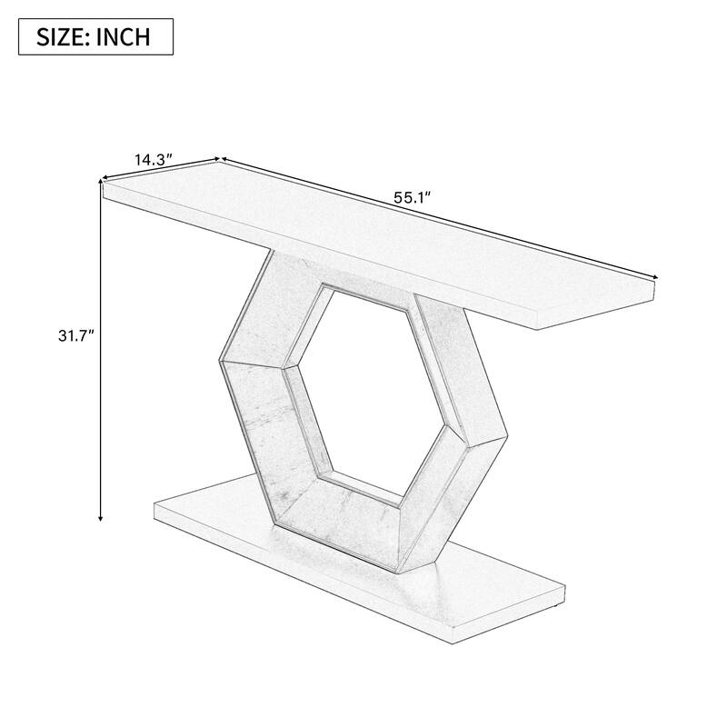 55" Modern Entryway Table with Innovative Hollow Hexagon Leg Structure