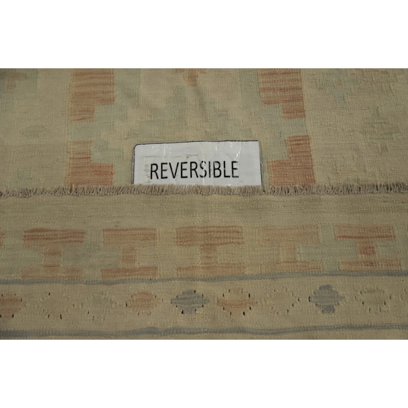 Hand Woven Oriental 100% Wool Carpet Southwestern Tribal Beige & Ivories Kilim Area Rug - 7' 4'' X 5' 0''