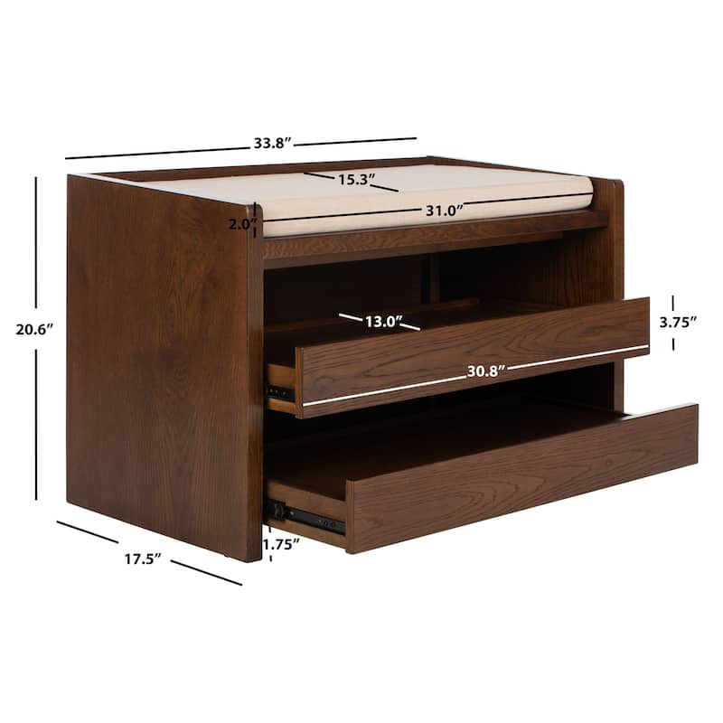 SAFAVIEH Roseanna Shoe Storage Bench Oak / Beige - 34" W x 18" D x 21" H - 34Wx18Dx21H