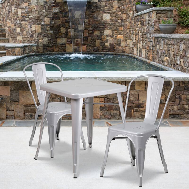 23.75-inch Square 3-piece Metal Indoor/ Outdoor Dining Set - Silver