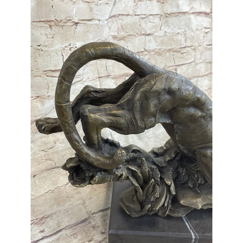 Tiger Bronze Sculpture Statue Figure On Marble Base Signed