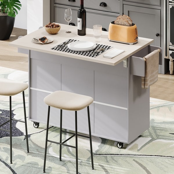 Harper & Bright Designs Gray Kitchen Cart With Drop-Leaf, Trash Can Storage Cabinet, Spice Rack, Towel Rack, 2-Drawer, Adjustable Shelves CWJ027AAG - The Home Depot