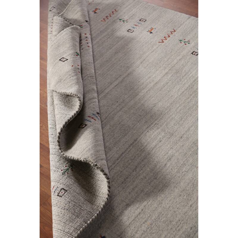 Gabbeh Indian Area Rug Hand-Knotted Grey Tribal Wool Carpet - 5'0" x 7'9"