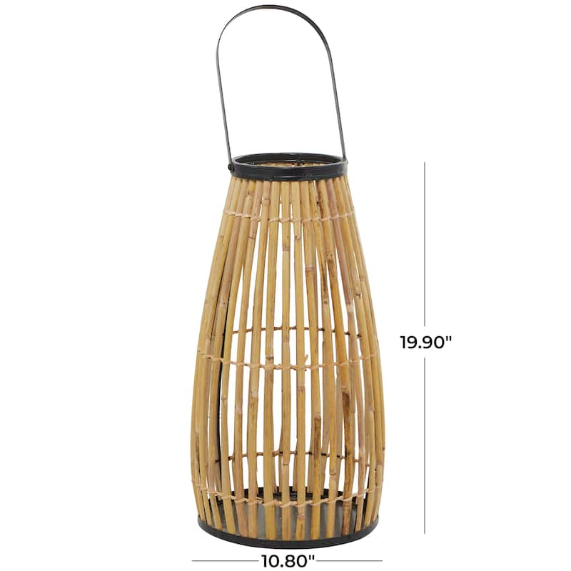 Brown Wicker Handmade Slatted Frame Decorative Candle Lantern with Handle