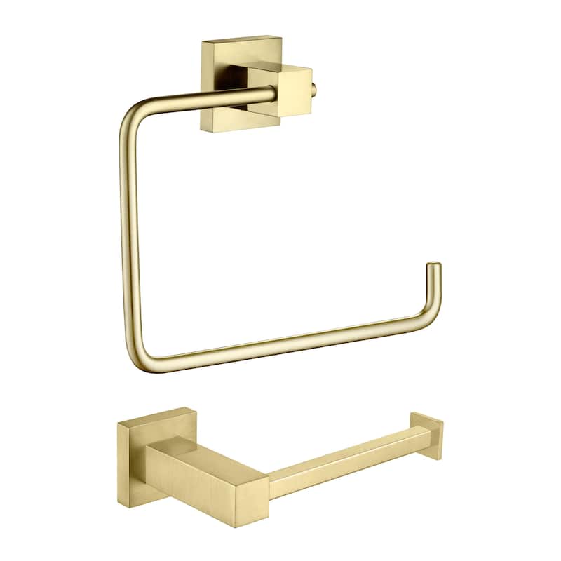 Cube 2-Piece Bathroom Hardware Set - Brushed Gold