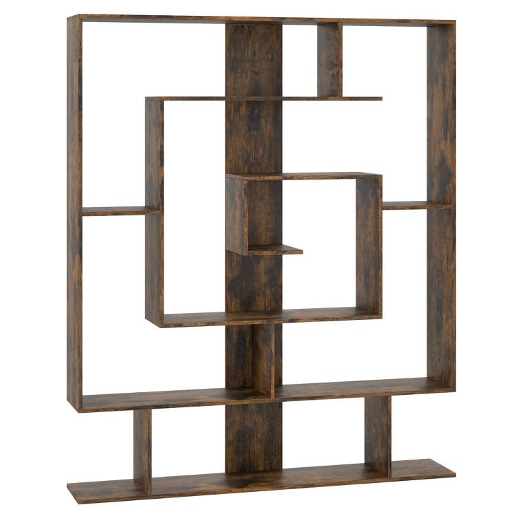 Rustic Brown 7-Tier Engineered Wood Bookshelf Modern Geometric Display Shelf with High Load Capacity - 49.5" x 8.5" x 59"