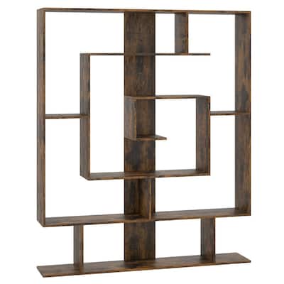 Rustic Brown 7-Tier Engineered Wood Bookshelf Modern Geometric Display Shelf with High Load Capacity - 49.5" x 8.5" x 59"
