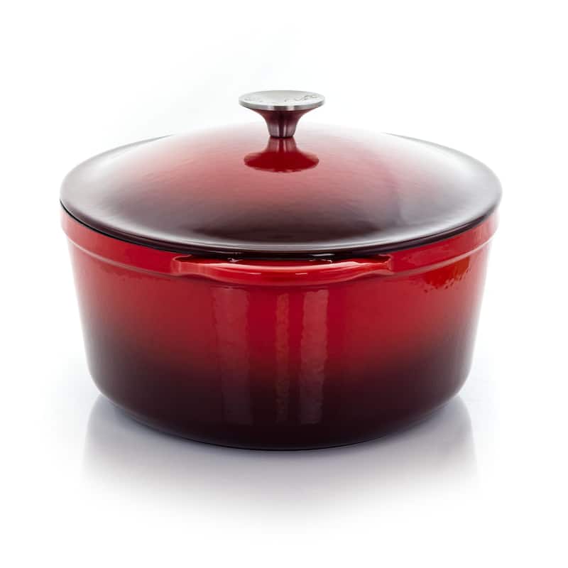 Enameled Cast Iron Casserole Dish with Lid 7 Quart Capacity in Red