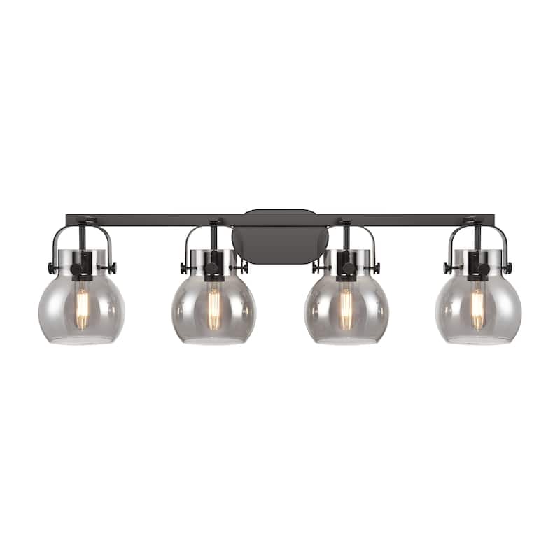 Innovations Lighting Pilaster II Sphere - 4 Light 6" Wall-Mounted Bath Vanity Light. - Matte Black/Light Smoke
