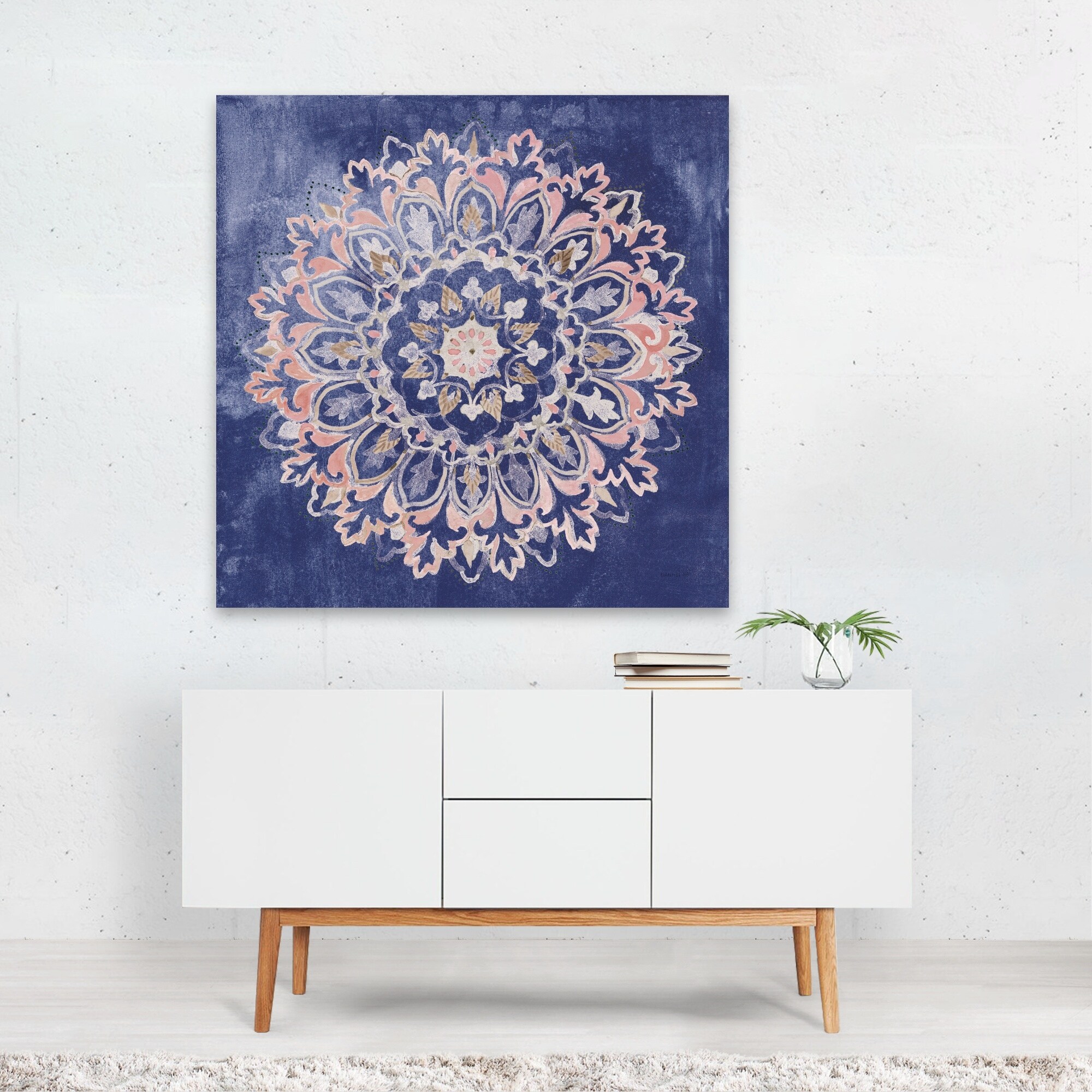 Boho Decor Mandala Prints For Bathroom Yellow Black Vintage Flowers Pattern Canvas Wall Art 4 Pieces