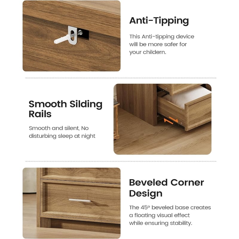 Dresser for Bedroom with Drawers Mid-Century Modern Dresser 3 Color Lights
