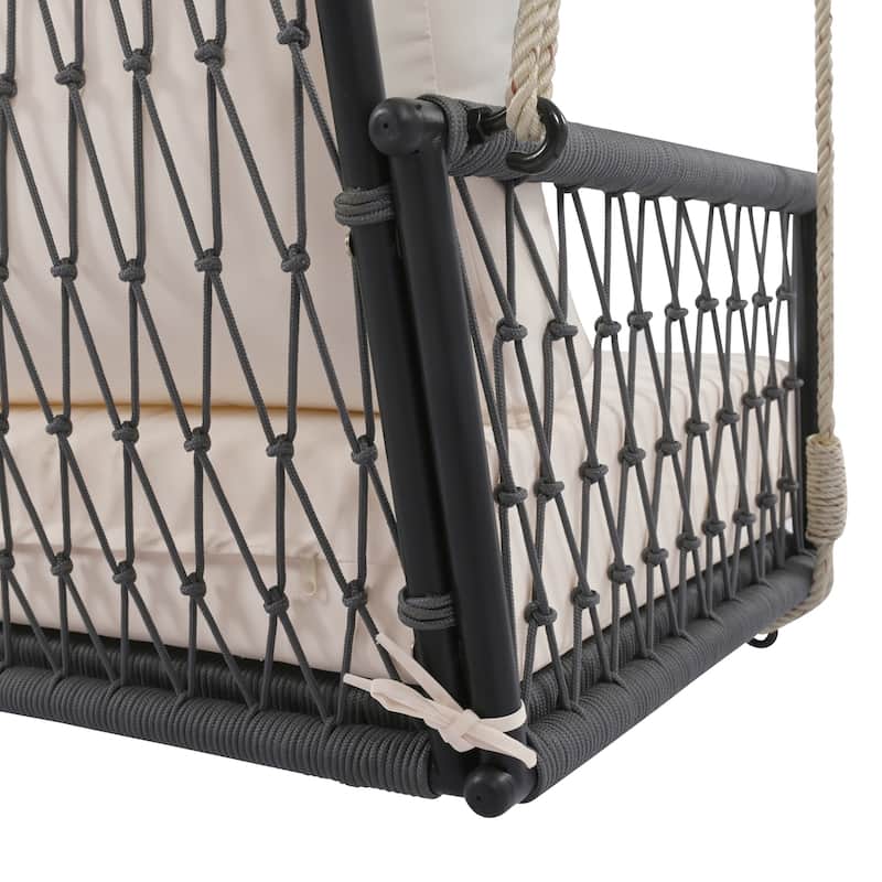 1-Piece Woven Rope Outdoor Swing Sofa with Soft Cushions Seating 2 for Patio, Courtyard and Balcony