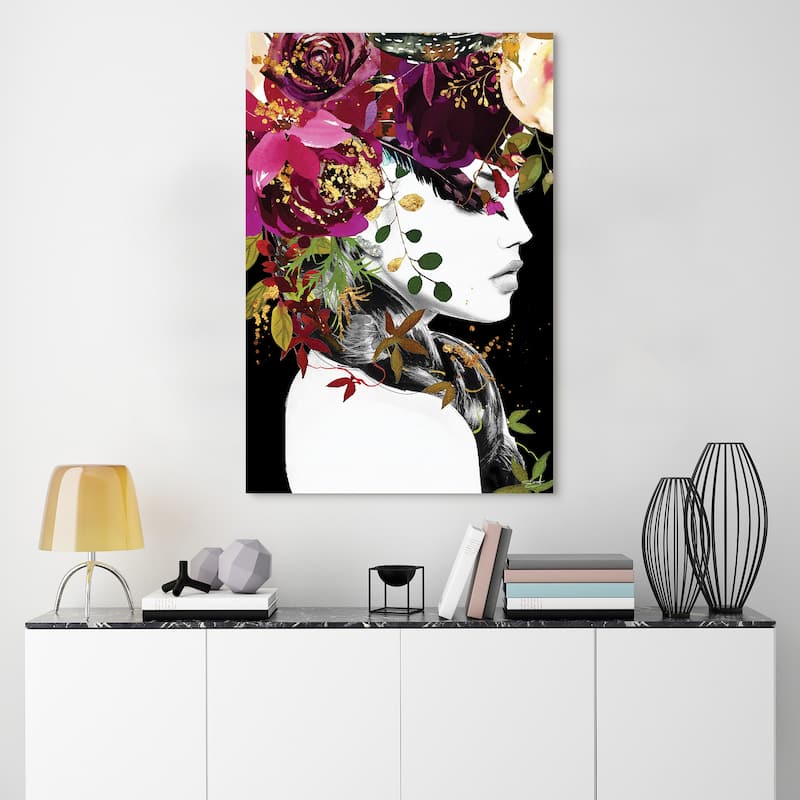 "Beautiful Women & Flowers" Frameless Free Floating Tempered Glass Panel Graphic Wall Art 24 in. x 24 in.