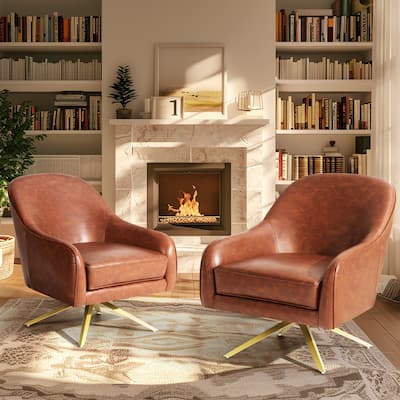 Faux Leather Sofa Chair Upholstered Swivel Accent Chair Mid-century Modern Armchair
