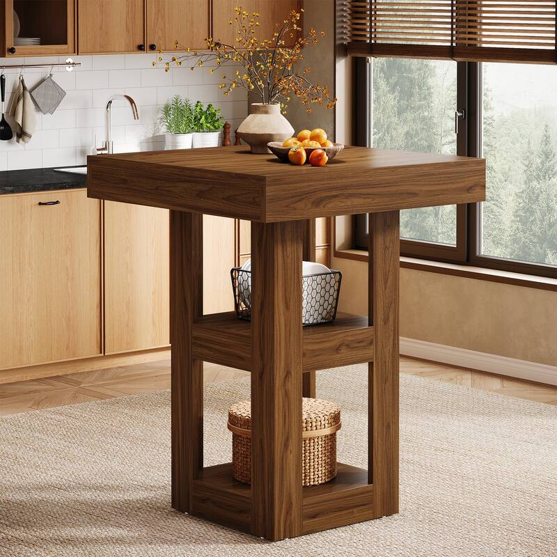 31.5-Inch Square Kitchen Island with Storage Shelves - 31.5" W x 31.5" D x 39.4"