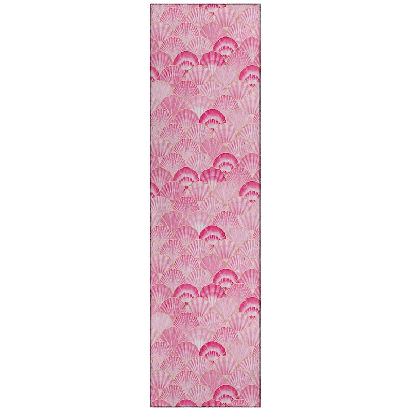 Indoor/ Outdoor Surfside Seashells Washable Rug New - Pink - 2'3" x 7'6"