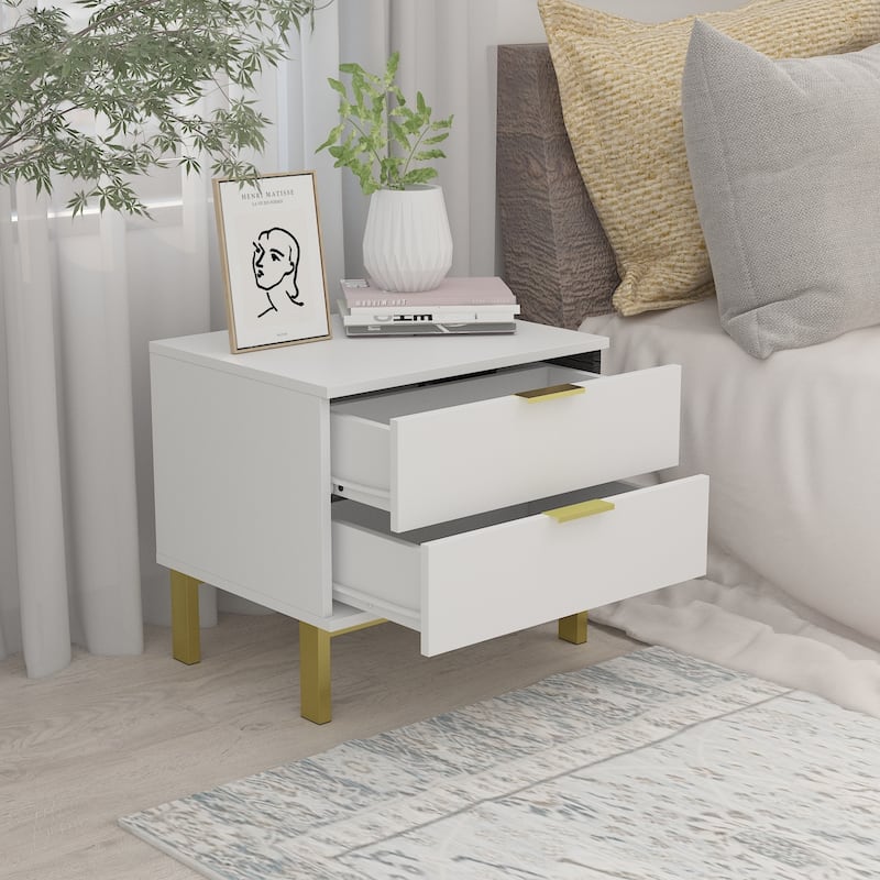Modern Metal/ Chipboard 2-Drawer Nightstand