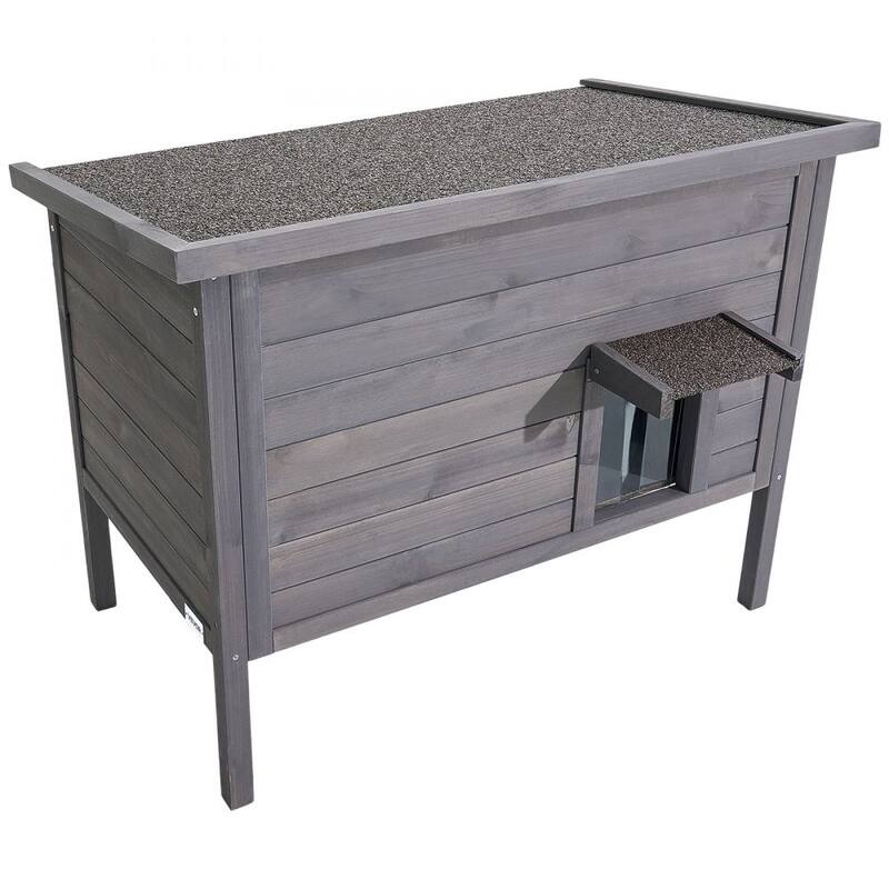 Insulated Wooden Cat House with Heating Pad and Waterproof Outdoor Shelter for Multiple Cats