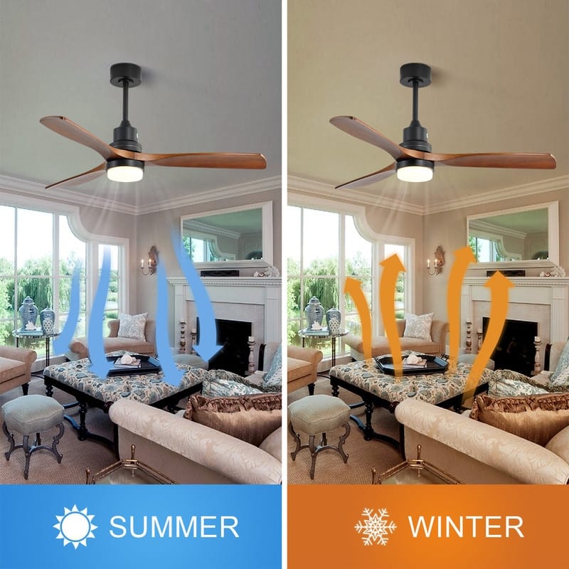 52" Farmhouse Style Wood Walnut Ceiling Fan With Lights and Remote Control, Dimmable LED Included - Matte Black and Brown Blades 1