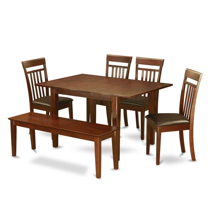 Modern 6 Piece Dining Set - Wood Table & Faux Leather Chairs - Bench Included - 32x60 Inch