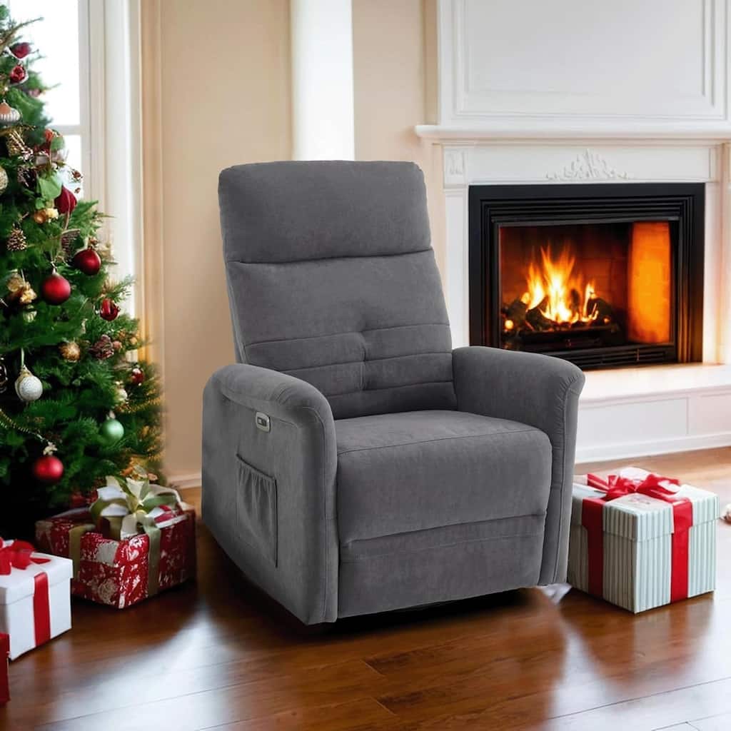 MCombo Modern Fabric Power Recliner, Electric Swivel Glider Rocker Recliner Chair for Nursery with USB Ports, Side Pockets 7763