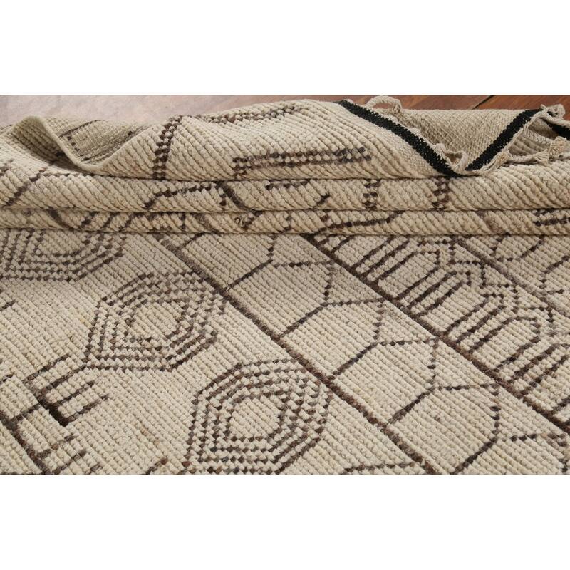 Beige / Ivory Moroccan Style Area Rug Handmade Wool Carpet - 6'8"x 11'0"