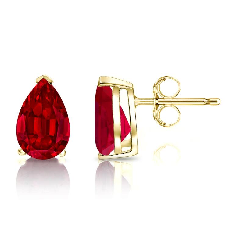 Auriya 14k Gold Lab Grown Gemstone Ruby Stud Earrings Pear 0.25 to 5.00 ct. tw. V-End Prong Push-Back - 2.50ct tgw. - Yellow