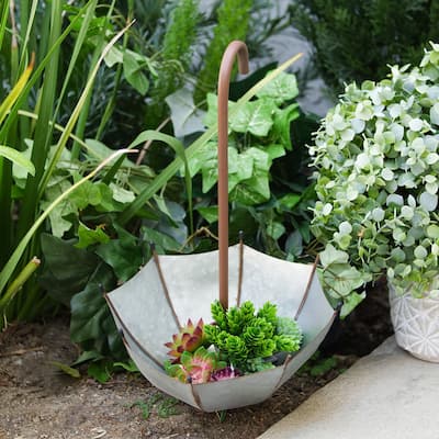 Alpine Corporation 19" Tall Outdoor Rustic Upside Down Umbrella Garden Stake and Planter