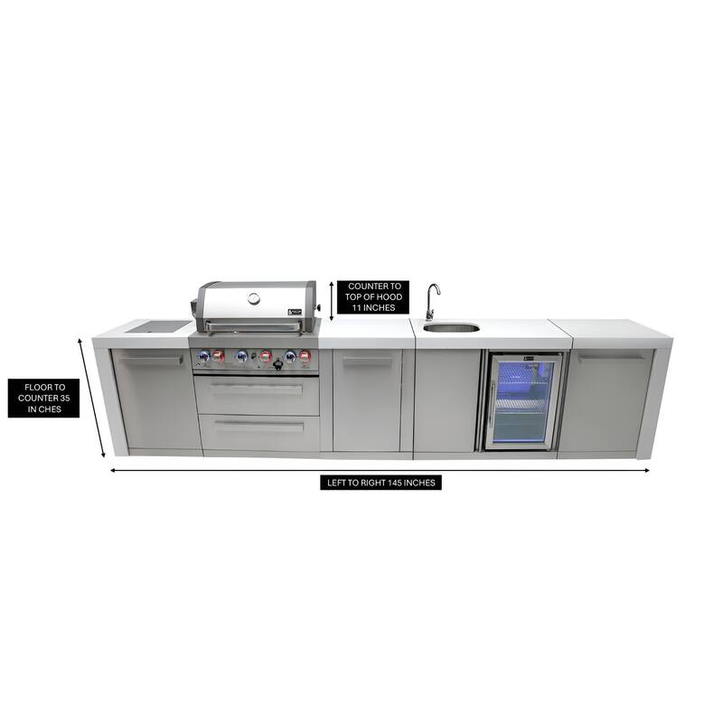 Mont Alpi MAi400-DBEV-EXC Deluxe Stainless Steel Outdoor Kitchen Island BBQ Grill + Beverage Center + 25" Extra Storage Cabinet
