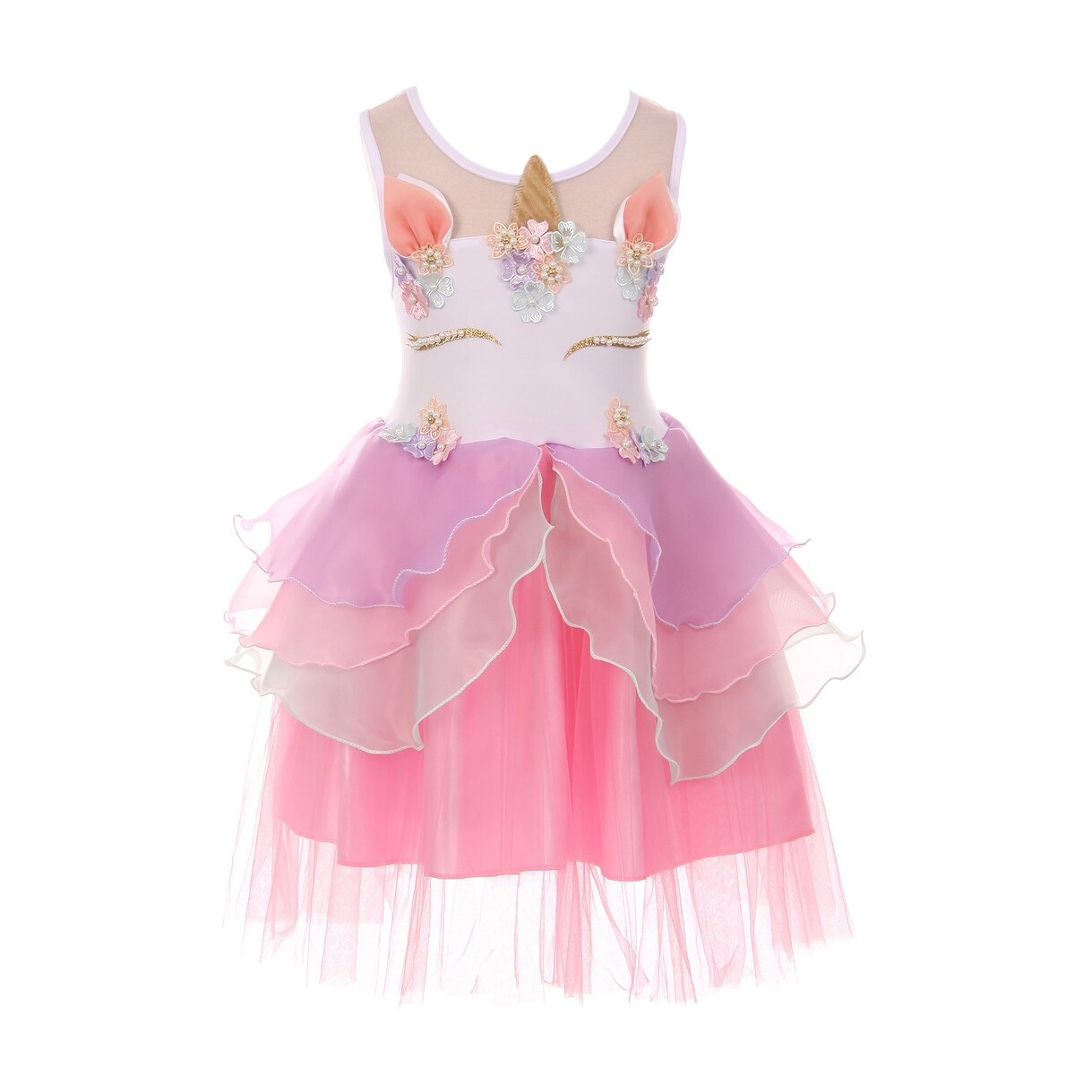 Shop Sleeveless Pearl Unicorn Layered Dress For Little Girl Pink