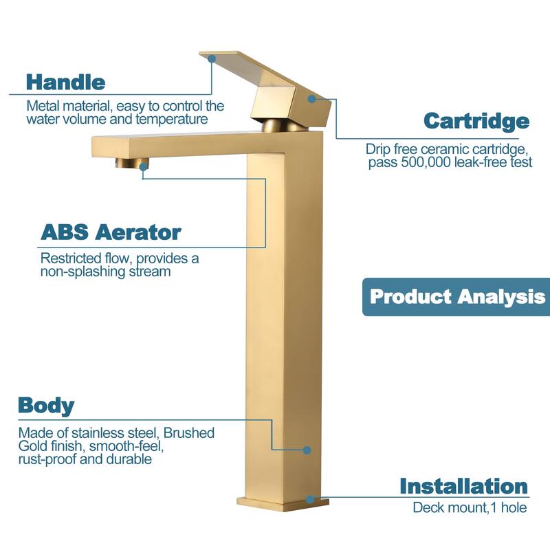 WOWOW Single Handle Single Hole High Arc Bathroom Vessel Faucet