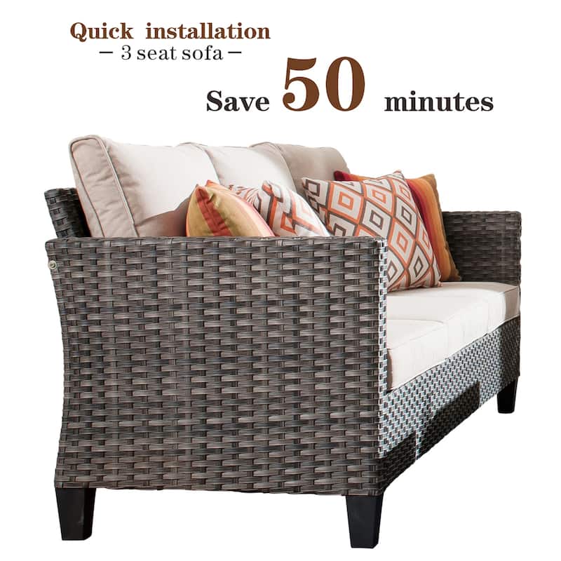 OVIOS 8-piece Patio Wicker Conversation Furniture Set with Swivel Chairs