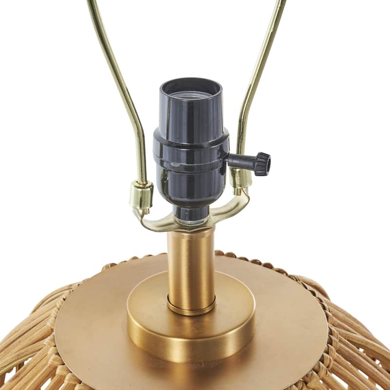 Rattan Handmade Woven Open Frame Room Table Lamp with Gold Accents - Brown - Roche River Decor
