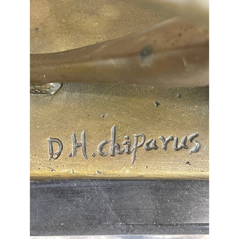 Signed Chiparus Girl With Parrot Bronze Statue Marble Base Sculpture Decor Gift